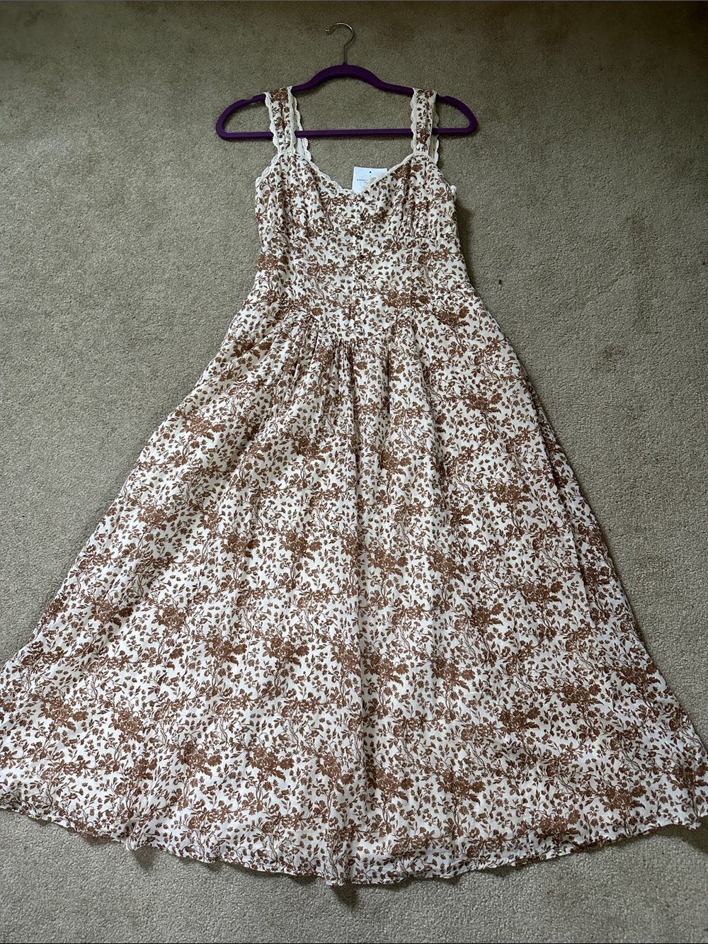 AMERICAN EAGLE Corset Back Cream Floral Midi Sundress with Adjustable Straps